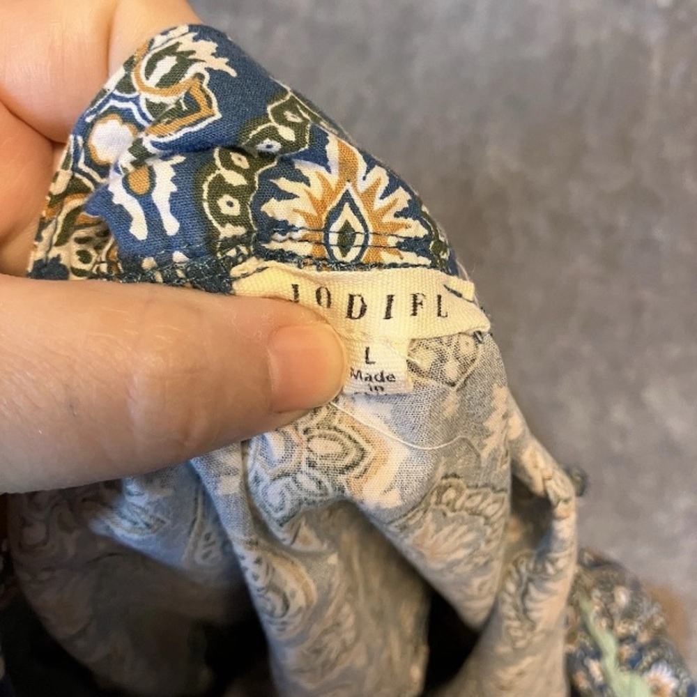 JODIFL Blue and Cream Patterned Dress Milkmaid Puff Sleeve - Picture 6 of 9